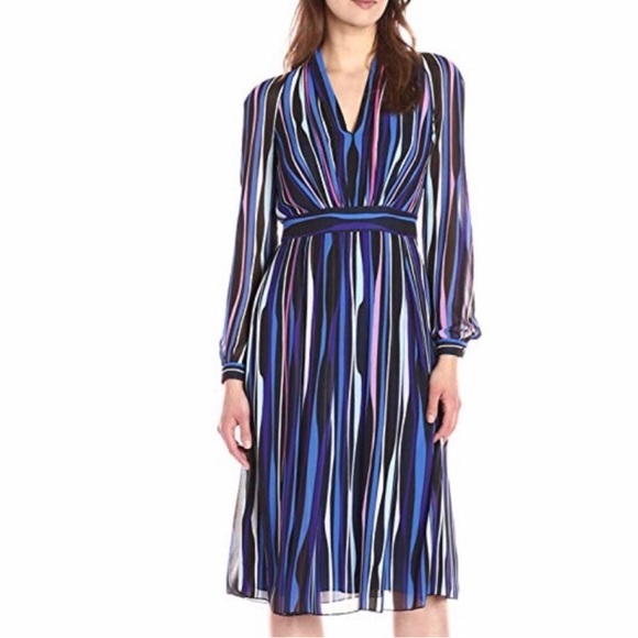 Anne Klein Dresses & Skirts - Anne Klein Georgette Striped Long Sleeve Dress sz 8
